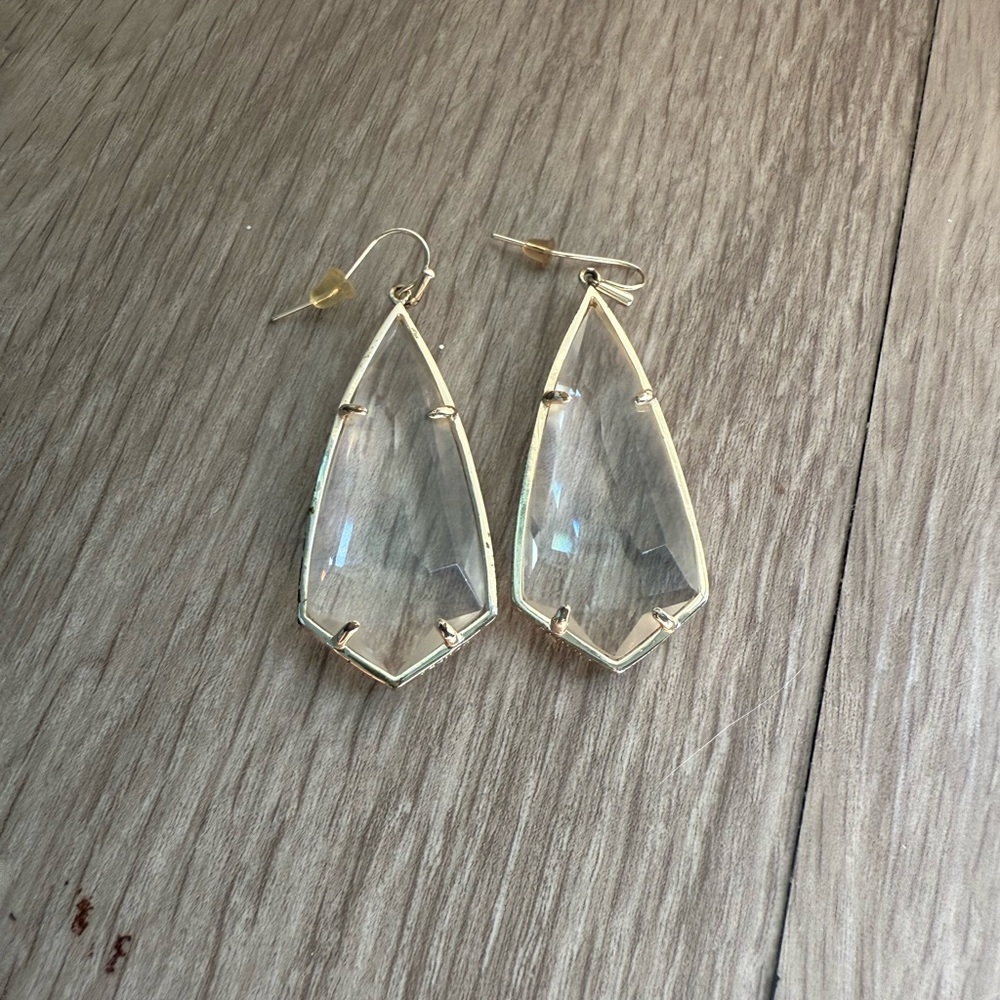 Kendra Scott Elegant Gold and Clear Glass Earrings Fashion Jewelry